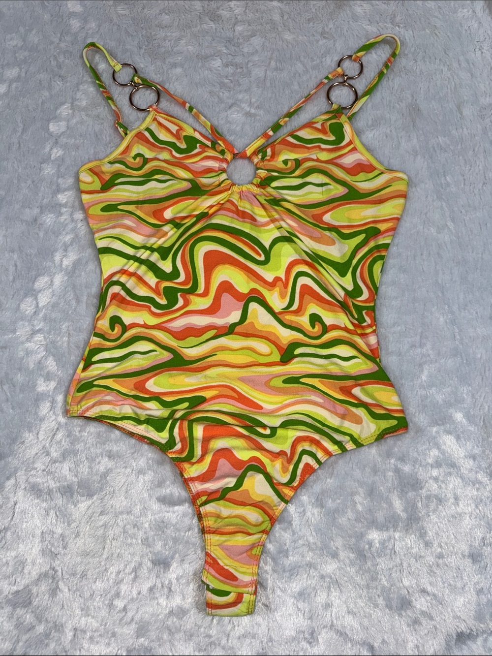 Rue21 Multicolor Swirl Print Bodysuit Green, Yellow, Orange, Pink